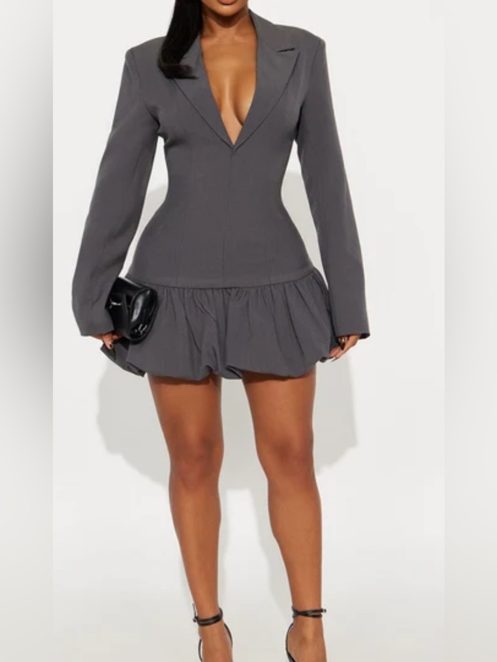 FASHION NOVA dahlia bubble hem Women's Gray Peplum Blazer Jacket mini dress XS